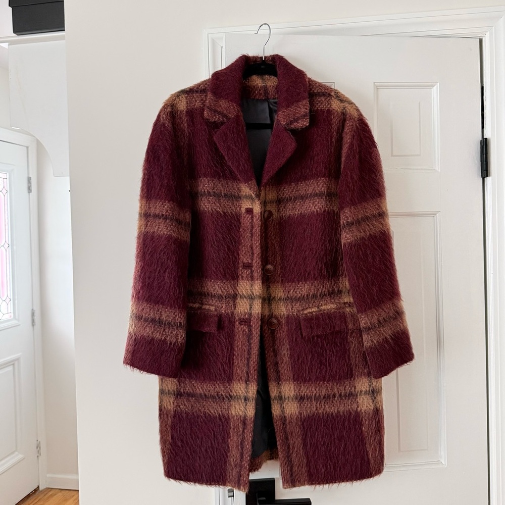 & Other Stories Burgundy Plaid Wool Jacket